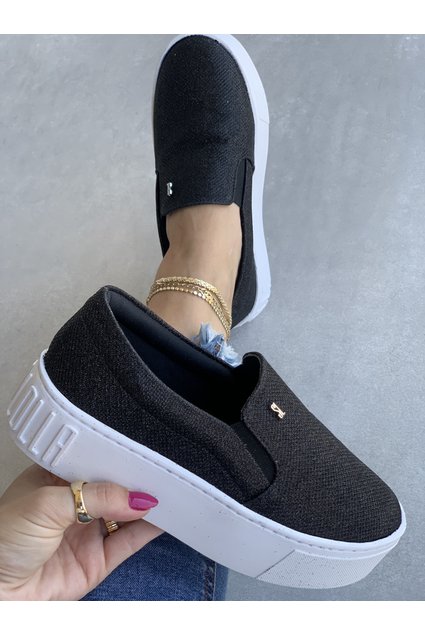 Tênis Slip Slip On Santa Lolla Glitter Preto Lolla Glitter Sapato
