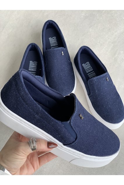 Azul Marinho Slip On Santa Lolla NÃ³ Azul Tênis Slip On Jeans